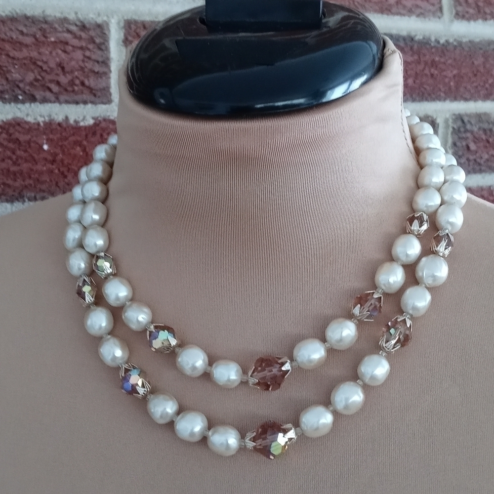 Faux Pearl double strand necklace with pretty beads all separated buy seeds